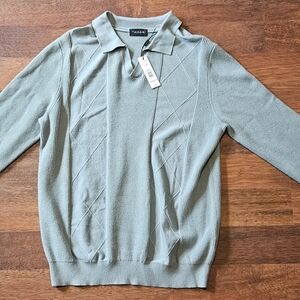 NWT TAHARI mens button Up sweater  SIZE MEDIUM COLOR BLUE/STONE RSV $78